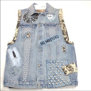 GRLFRND Niki Blue Denim Vest Jean Jacket Cropped Oversized Trucker Jacket